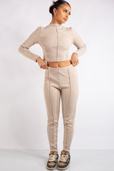 Katalina Beige Ribbed Exposed Seam Co-Ord Set