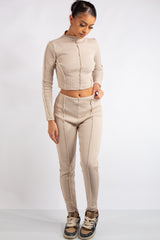 Katalina Beige Ribbed Exposed Seam Co-Ord Set