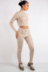 Katalina Beige Ribbed Exposed Seam Co-Ord Set
