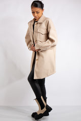 Nathalie Beige Pocket Front Shacket