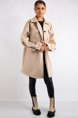 Nathalie Beige Pocket Front Shacket