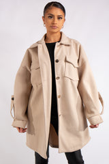 Nathalie Beige Pocket Front Shacket