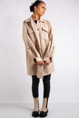 Nathalie Beige Pocket Front Shacket