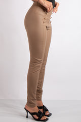 Dawn Beige Faux Leather Button Trousers