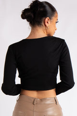 Bria Black Ribbed Cut Out Crop Top