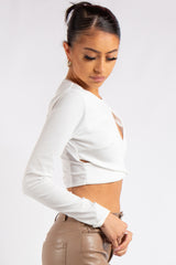 Bria White Ribbed Cut Out Crop Top