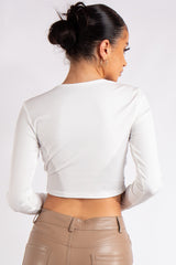 Bria White Ribbed Cut Out Crop Top