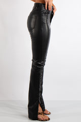 Nala Black Split Hem Faux Leather Trousers