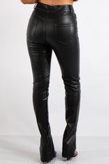 Nala Black Split Hem Faux Leather Trousers