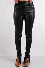 Nala Black Split Hem Faux Leather Trousers