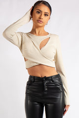 Bria Stone Ribbed Cut Out Crop Top