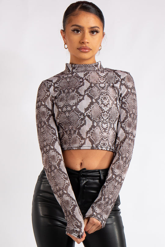 Hana Grey Snake Rib Crop Top