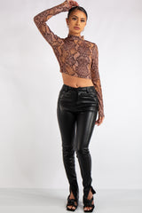 Hana Brown Snake Rib Crop Top