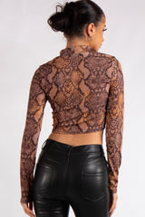 Hana Brown Snake Rib Crop Top