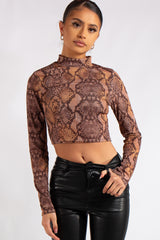 Hana Brown Snake Rib Crop Top
