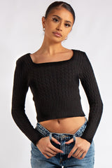Laylah Basic Black Square Neck Knitted Jumper