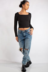 Laylah Basic Black Square Neck Knitted Jumper