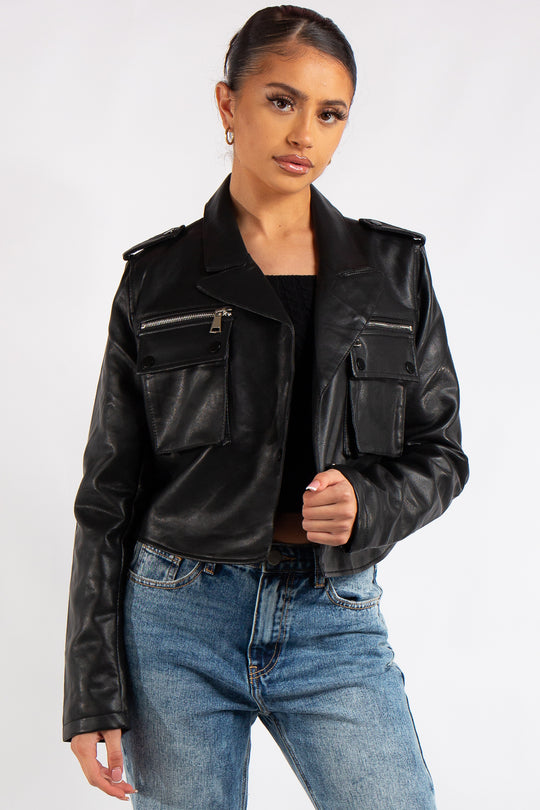Christine Black Pu Pocket Jacket