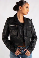 Chanel Black Pu Pocket Jacket