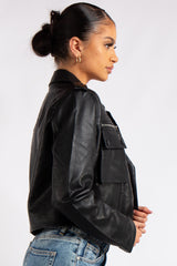 Chanel Black Pu Pocket Jacket