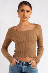 Laylah Basic Camel Square Neck Knitted Jumper