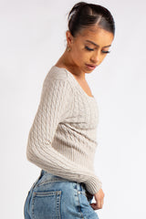 Laylah Basic Stone Square Neck Knitted Jumper