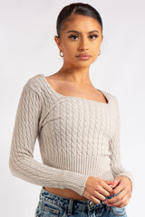 Laylah Basic Stone Square Neck Knitted Jumper