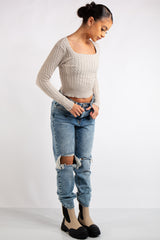 Laylah Basic Stone Square Neck Knitted Jumper