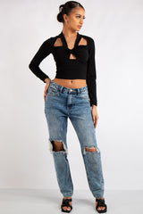 Selah Black Slinky Knot Crop Top
