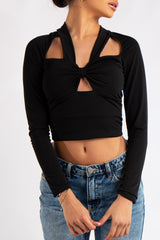Selah Black Slinky Knot Crop Top
