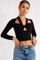 Selah Black Slinky Knot Crop Top