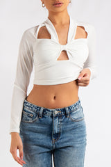 Selah White Slinky Knot Crop Top