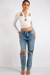 Selah White Slinky Knot Crop Top