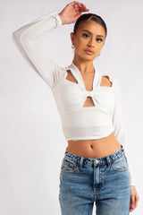 Selah White Slinky Knot Crop Top