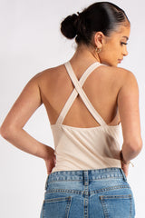 Jolene Beige Crossover Back Bodysuit