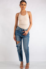Jolene Beige Crossover Back Bodysuit