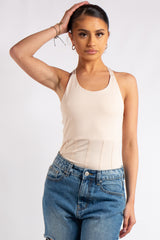 Jolene Beige Crossover Back Bodysuit