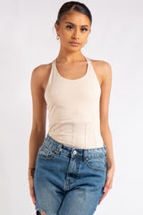 Jolene Beige Crossover Back Bodysuit