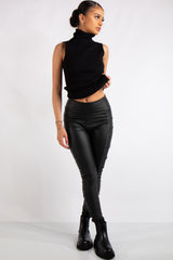 Nola Black High Waist Faux Leather Ruched Leggings