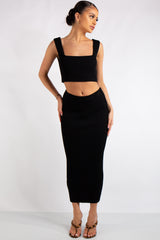 Marie Black Square Neck Knitted Skirt Co-Ord Set