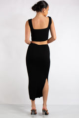 Marie Black Square Neck Knitted Skirt Co-Ord Set