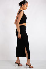 Marie Black Square Neck Knitted Skirt Co-Ord Set
