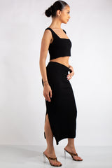 Marie Black Square Neck Knitted Skirt Co-Ord Set