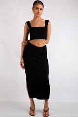 Marie Black Square Neck Knitted Skirt Co-Ord Set