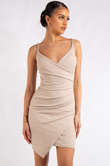 Kesha Nude Spaghetti Strap Ribbed Mini Dress