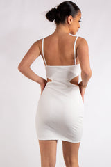 Nylah White Ribbed Cut Out Mini Dress
