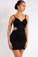 Nylah Black Ribbed Cut Out Mini Dress