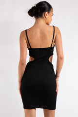 Nylah Black Ribbed Cut Out Mini Dress