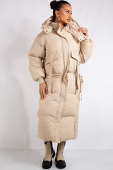 Miley Beige Long Padded Duvet Puffer Coat