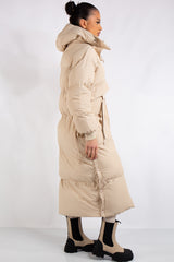 Miley Beige Long Padded Duvet Puffer Coat
